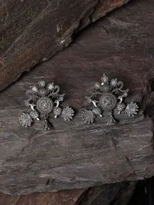 Jazz and Sizzle Women Silver-Toned Peacock Shaped Studs Earrings