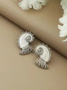 Jazz and Sizzle Women Silver-Toned Peacock Shaped Studs