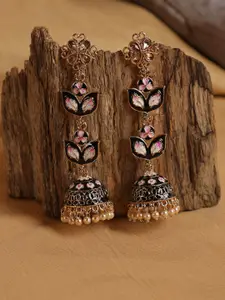 Jazz and Sizzle Women Black & Gold-Toned Contemporary Jhumkas Earrings