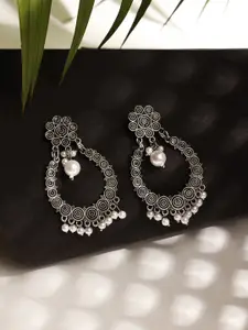 Jazz and Sizzle Silver-Toned Crescent Shaped Chandbalis Earrings