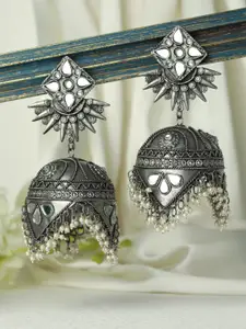 Jazz and Sizzle Silver-Toned Dome Shaped Jhumkas Earrings