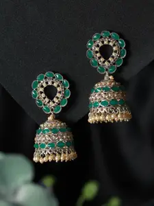 Jazz and Sizzle Green Dome Shaped Jhumkas Earrings
