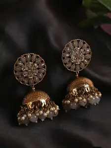 Jazz and Sizzle Grey & Gold-Toned Gold-Plated Dome Shaped Jhumkas Earrings
