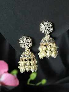 Jazz and Sizzle Gold-Toned Floral Beads Kundan studded & Beaded  Jhumkas Earrings