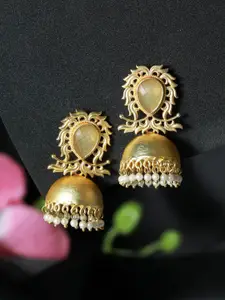 Jazz and Sizzle Yellow Dome Shaped Jhumkas Earrings