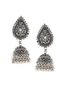 Jazz and Sizzle Silver-Toned Leaf Shaped Jhumkas Earrings