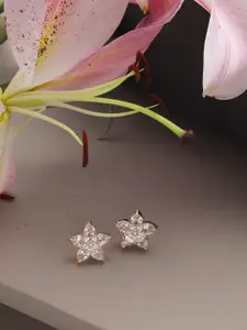 Jazz and Sizzle Silver-Toned Floral Studs Earrings