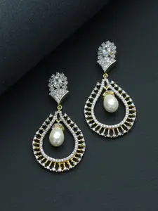 Jazz and Sizzle Silver-Toned Teardrop Shaped Drop Earrings