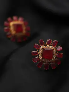 Jazz and Sizzle Red Square Studs Earrings