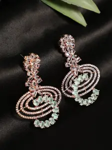 Jazz and Sizzle Green & White Rose Gold-Plated Crescent Shaped Drop Earrings