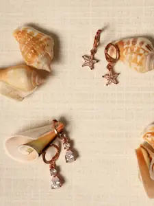 Jazz and Sizzle Set of 2 White Rose Gold-Plated Star Shaped Drop Earrings