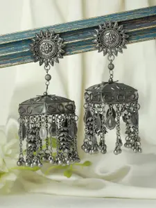 Jazz and Sizzle Silver-Plated Dome Shaped Drop Earrings