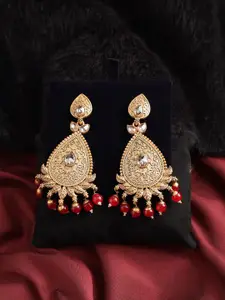 Jazz and Sizzle Red & Silver-Toned Gold-Plated Teardrop Shaped Drop Earrings