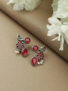 Jazz and Sizzle Silver-Toned Peacock Shaped Drop Earrings