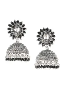 Jazz and Sizzle Black Peacock Shaped Jhumkas Earrings