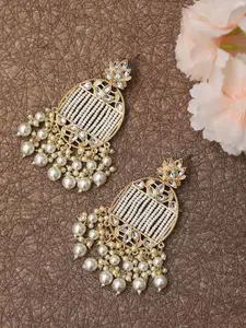 Jazz and Sizzle Women White  Kundan Pearl Oval Drop Earrings