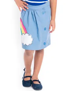 Cherry Crumble Infants Girls Blue Rainbow Applique Work Knee-Length Straight Skirts