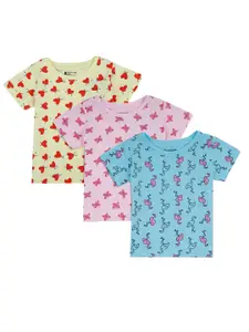 Bodycare Kids Girls Blue & Pink Pack Of 3 Printed Cotton T-shirt