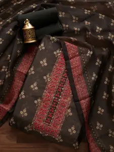 Koskii Black & Peach-Coloured Embroidered Unstitched Dress Material