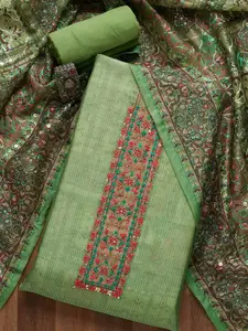 Koskii Green & Maroon Embroidered Art Silk Unstitched Dress Material