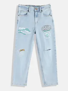 Pepe Jeans Girls Markle Regular Fit High-Rise Slash Knee Printed Stretchable Jeans