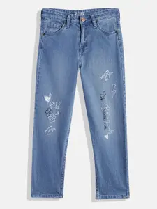 Pepe Jeans Girls Blue Tapered Fit Printed Stretchable Jeans