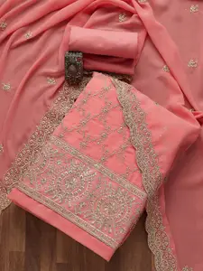 Koskii Pink & Silver-Toned Embroidered Unstitched Dress Material