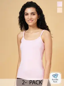 Dreamz by Pantaloons Women Pack of 2 Pink & Cream-Coloured Solid Camisoles