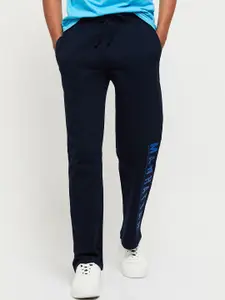 max Boys Navy Blue Solid Cotton Track Pants