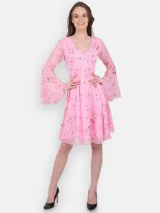 MARC LOUIS Pink Floral Chiffon Prom Dress