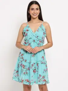 MARC LOUIS Green Floral Georgette Dress