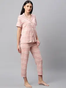 Chemistry Women Pink & White Striped Printed Night suit