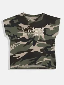 Pepe Jeans Girls Camouflage Printed Extended Sleeves Pure Cotton Boxy T-shirt