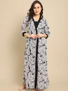 Claura Women Printed Maxi Nighty With Robe