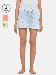 Dreamz by Pantaloons Women Blue & Pink Pack Of 3 Printed Lounge Shorts