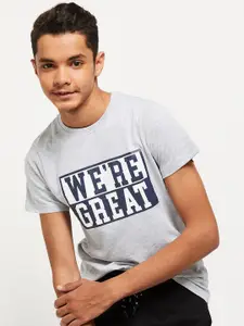 max Boys Grey Typography Printed T-shirt