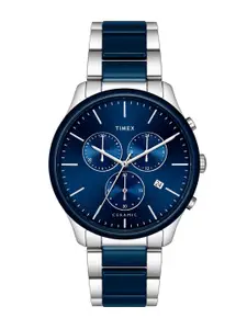 Timex Men Blue Dial & Silver Toned Steel Straps Analogue Chronograph Watch TWEG21701