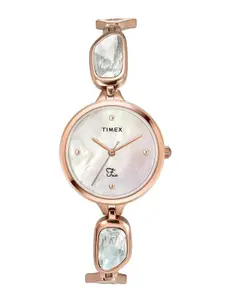 Timex Women Silver-Toned Brass Dial & Bracelet Style Straps Analogue Watch TWEL15901