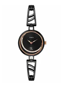 Timex Women Black Brass Embellished Dial &  Bracelet Style Straps Analogue Watch TWEL15205