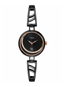 Timex Women Black Brass Embellished Dial &  Bracelet Style Straps Analogue Watch TWEL15205