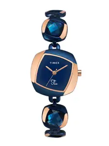 Timex Women Blue Brass Printed Dial & Blue Straps Analogue Watch TWEL15005