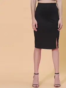 Selvia Women Black Solid Knee Length Wool Pencil Skirt