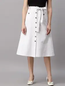 NEUDIS Women White Solid Pure Cotton A-Line Skirts