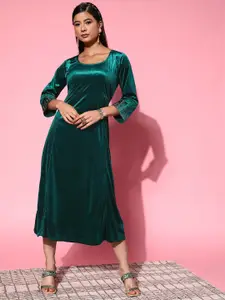 Shae by SASSAFRAS Women Tranquil Teal Solid Velvet Dress