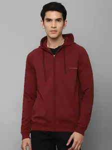 Louis Philippe Men Maroon Cotton Hooded Sweatshirt