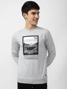 Peter England Casuals Men Grey Printed Round Neck Sweatshirt