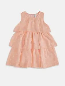 Pantaloons Junior Peach-Coloured Layered A-Line Dress