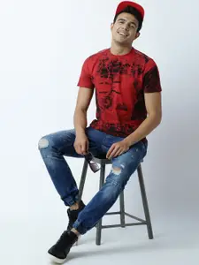 Huetrap Men Red Printed Round Neck T-shirt