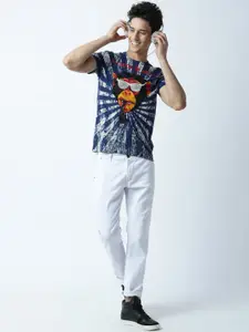 Huetrap Men Blue Printed Round Neck T-shirt