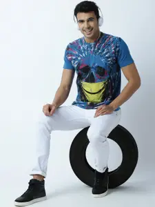 Huetrap Men Blue Printed Round Neck T-shirt